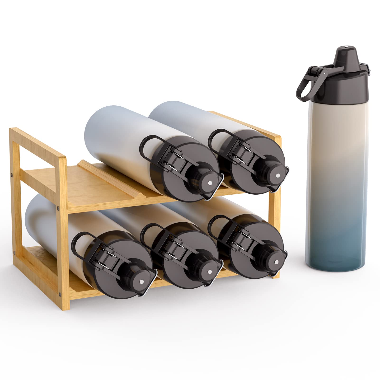 3-Tier Bamboo Water Bottle Organizer For Cabinet or Pantry Kitchen